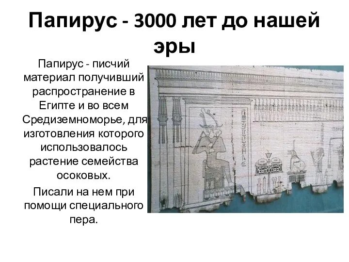 Папирус - 3000 лет до нашей эры Папирус - писчий материал