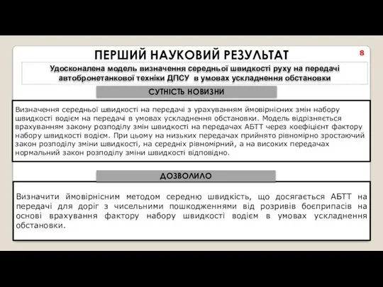 ПЕРШИЙ НАУКОВИЙ РЕЗУЛЬТАТ Визначення середньої швидкості на передачі з урахуванням ймовірнісних