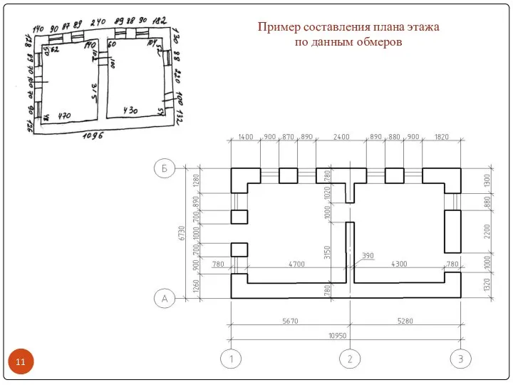 Пример составления плана этажа по данным обмеров