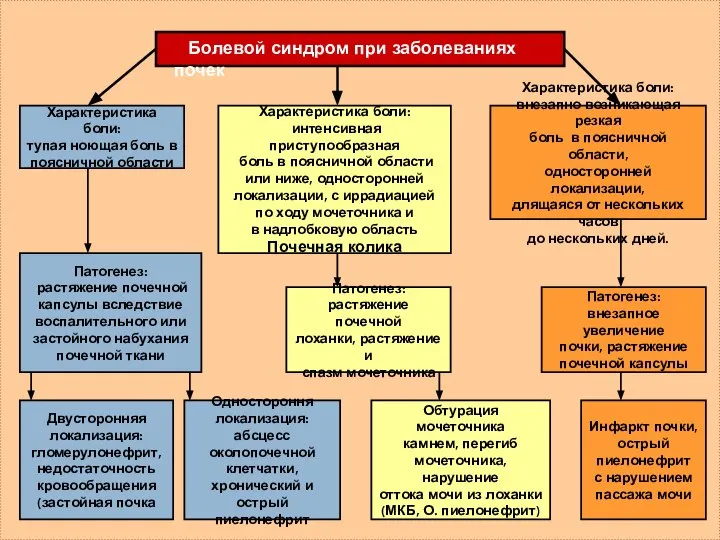 Характеристика боли: тупая ноющая боль в поясничной области Характеристика боли: интенсивная