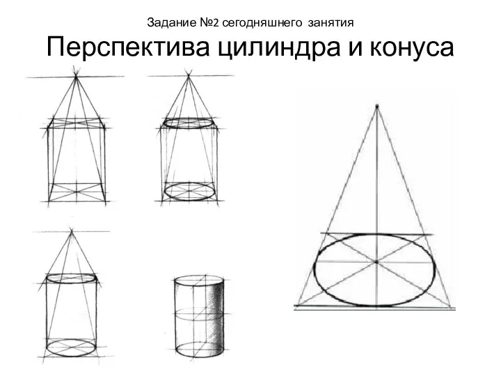 Задание №2 сегодняшнего занятия Перспектива цилиндра и конуса