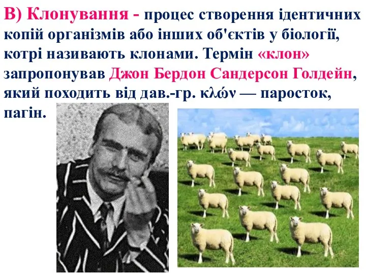 В) Клонування - процес створення ідентичних копій організмів або інших об'єктів