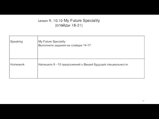 Lesson 9. 10.10 My Future Speciality (слайды 18-21)