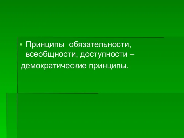 Принципы обязательности, всеобщности, доступности – демократические принципы.