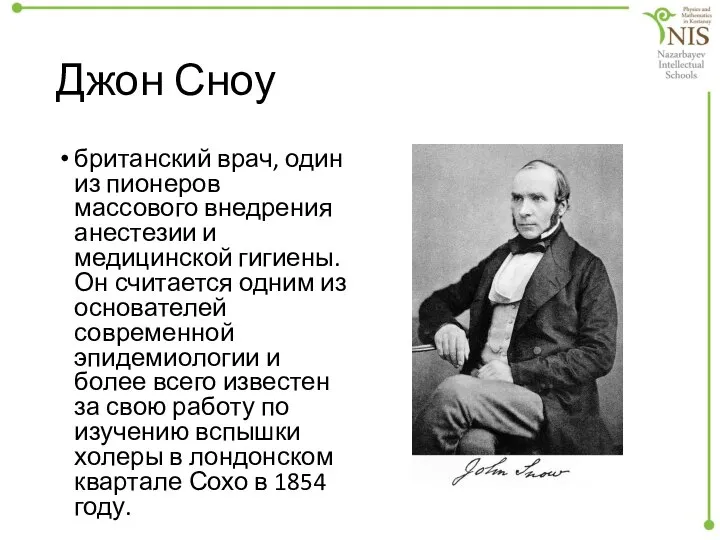 Джон Сноу британский врач, один из пионеров массового внедрения анестезии и