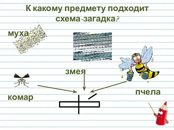 К какому предмету подходит схема-загадка? комар муха змея пчела