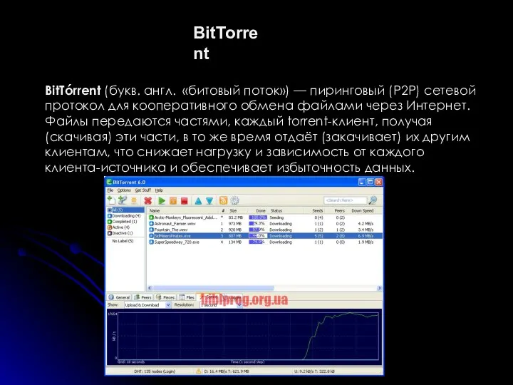 BitTorrent BitTórrent (букв. англ. «битовый поток») — пиринговый (P2P) сетевой протокол