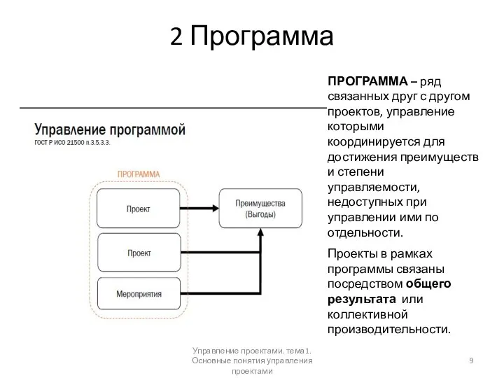 2 Программа ПРОГРАММА – ряд связанных друг с другом проектов, управление