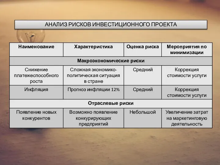 АНАЛИЗ РИСКОВ ИНВЕСТИЦИОННОГО ПРОЕКТА