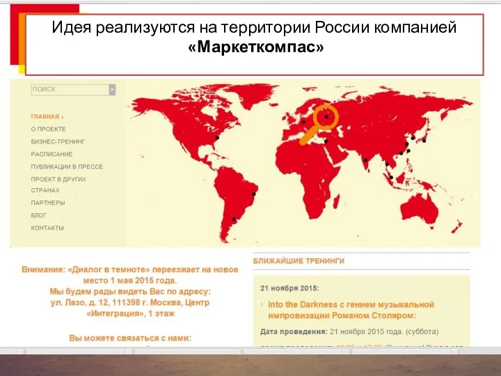 Идея реализуются на территории России компанией «Маркеткомпас»