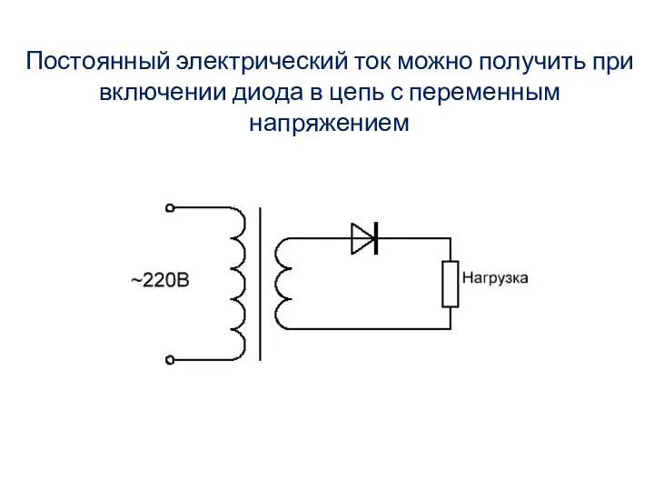 Постоянный электрический ток можно получить при включении диода в цепь с переменным напряжением