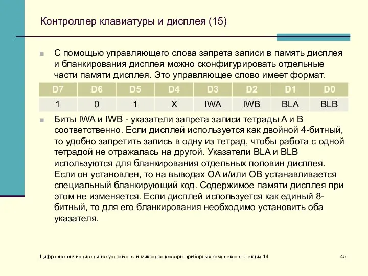 Цифровые вычислительные устройства и микропроцессоры приборных комплексов - Лекция 14 Контроллер