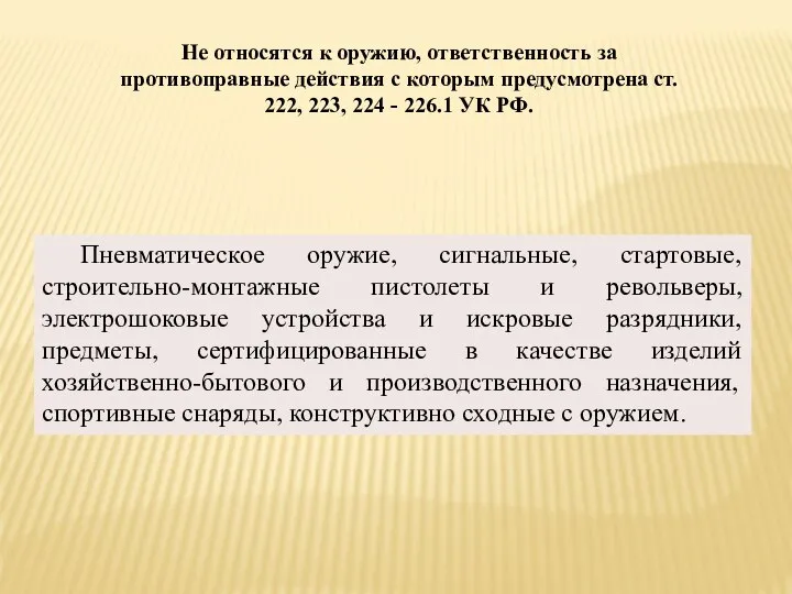 Пневматическое оружие, сигнальные, стартовые, строительно-монтажные пистолеты и револьверы, электрошоковые устройства и