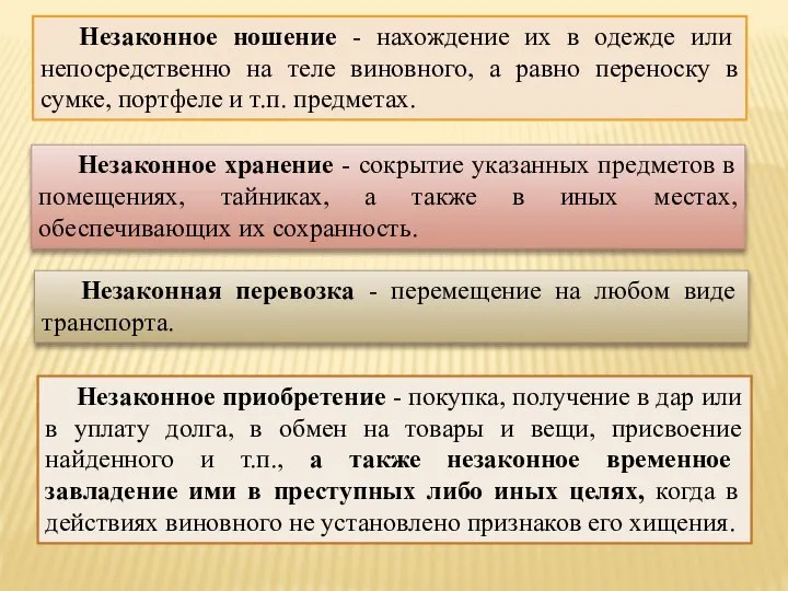 Незаконное ношение - нахождение их в одежде или непосредственно на теле