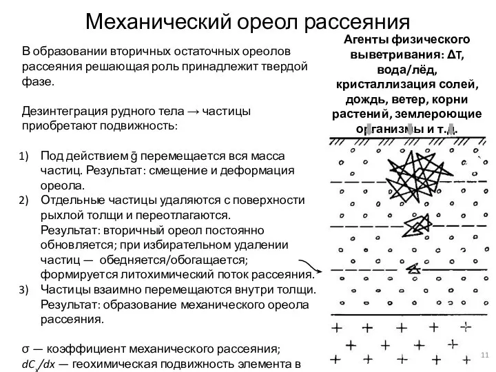 Механический ореол рассеяния В образовании вторичных остаточных ореолов рассеяния решающая роль