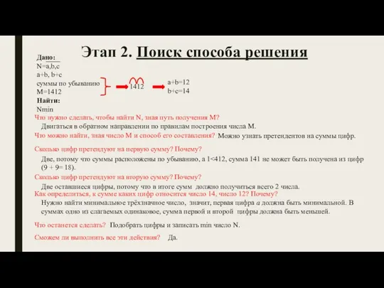 Этап 2. Поиск способа решения Что нужно сделать, чтобы найти N,