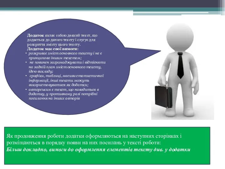 Як продовження роботи додатки оформляються на наступних сторінках і розміщаються в