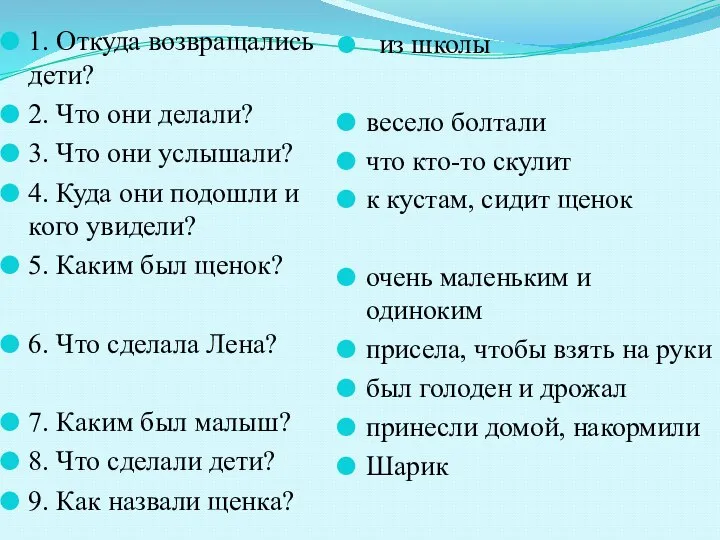 1. Откуда возвращались дети? 2. Что они делали? 3. Что они