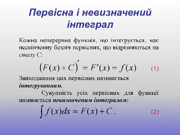 Первісна і невизначений інтеграл