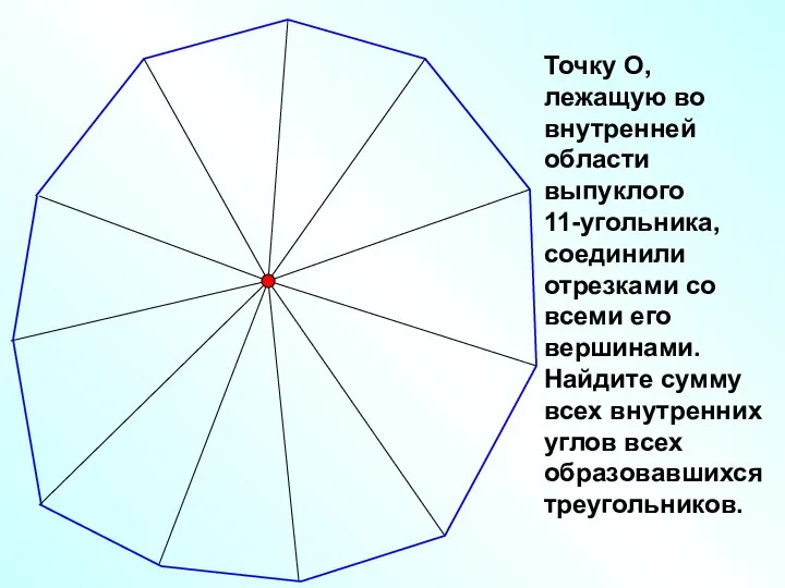 Точку О, лежащую во внутренней области выпуклого 11-угольника, соединили отрезками со