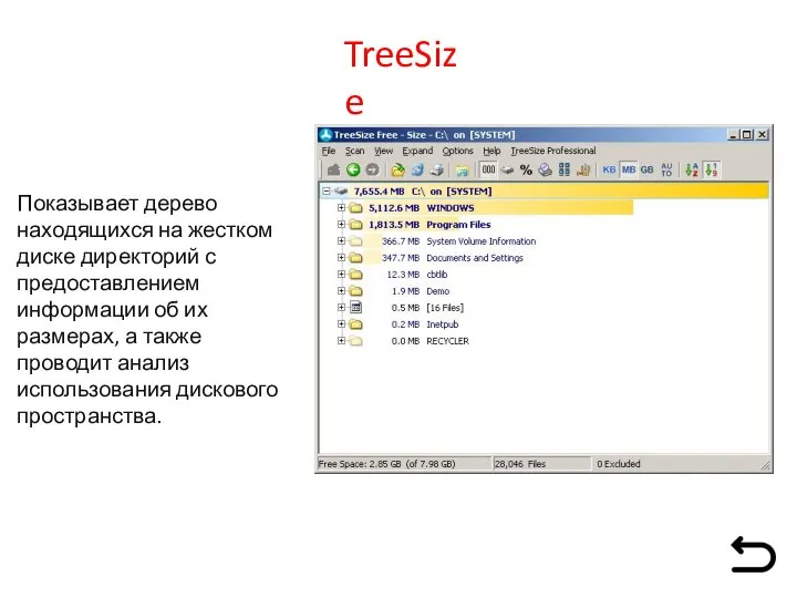 Показывает дерево находящихся на жестком диске директорий с предоставлением информации об