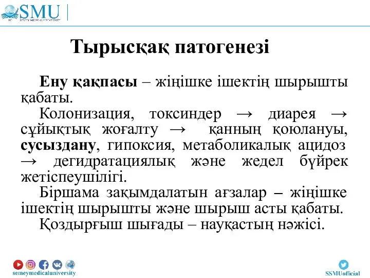 Тырысқақ патогенезі Ену қақпасы – жіңішке ішектің шырышты қабаты. Колонизация, токсиндер