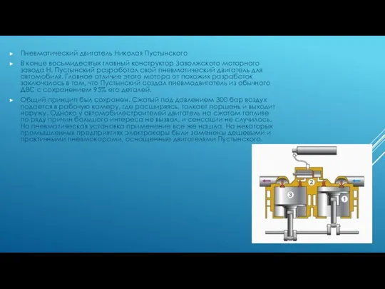 Пневматический двигатель Николая Пустынского В конце восьмидесятых главный конструктор Заволжского моторного