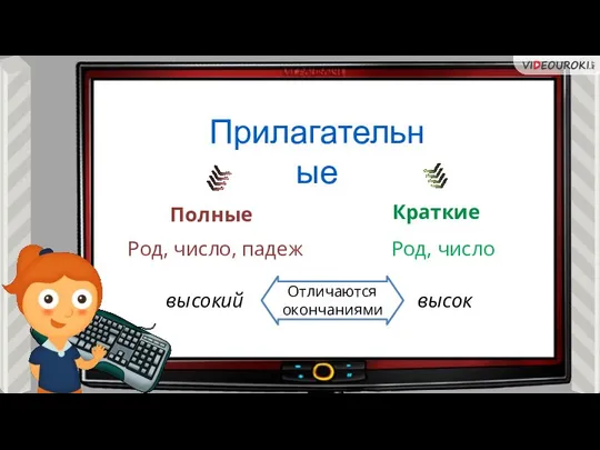 Отдел технической информации Прилагательные Полные Краткие Род, число, падеж Род, число высокий высок Отличаются окончаниями