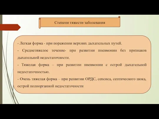 Степени тяжести заболевания - Легкая форма - при поражении верхних дыхательных