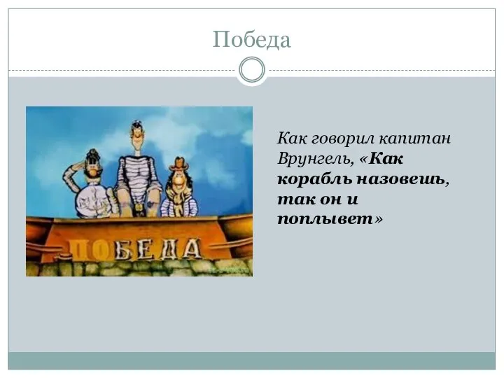 Победа Как говорил капитан Врунгель, «Как корабль назовешь, так он и поплывет»