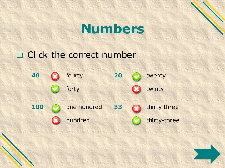 Numbers Click the correct number