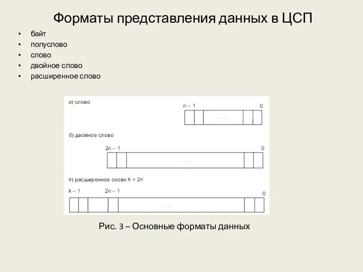 Форматы представления данных в ЦСП Рис. 3 – Основные форматы данных