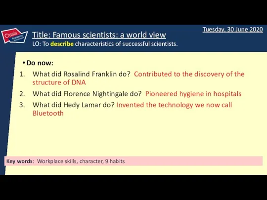 Do now: What did Rosalind Franklin do? Contributed to the discovery