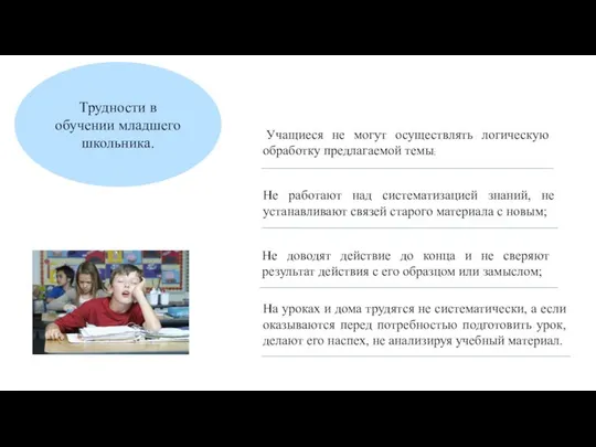 Трудности в обучении младшего школьника. Учащиеся не могут осуществлять логическую обработку