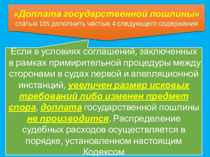 «Доплата государственной пошлины» статью 105 дополнить частью 4 следующего содержания Если