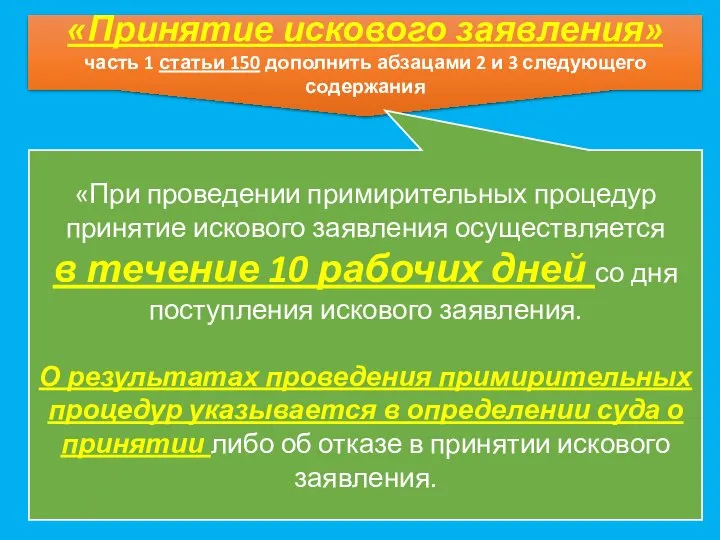 «Принятие искового заявления» часть 1 статьи 150 дополнить абзацами 2 и