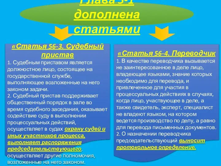 Глава 5-1 дополнена статьями «Статья 56-3. Судебный пристав 1. Судебным приставом