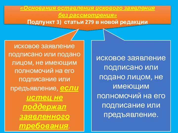 «Основания оставления искового заявления без рассмотрения» Подпункт 3) статьи 279 в