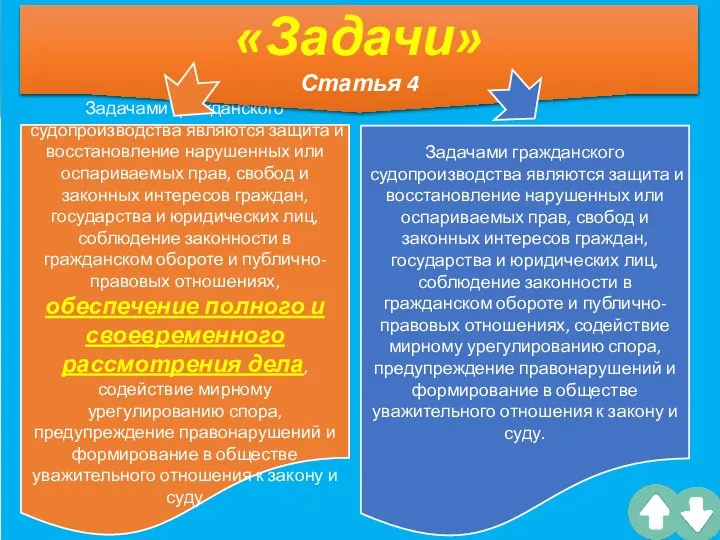 Задачами гражданского судопроизводства являются защита и восстановление нарушенных или оспариваемых прав,