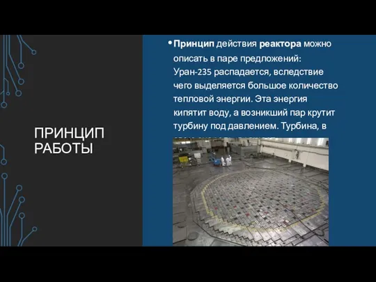 ПРИНЦИП РАБОТЫ Принцип действия реактора можно описать в паре предложений: Уран-235