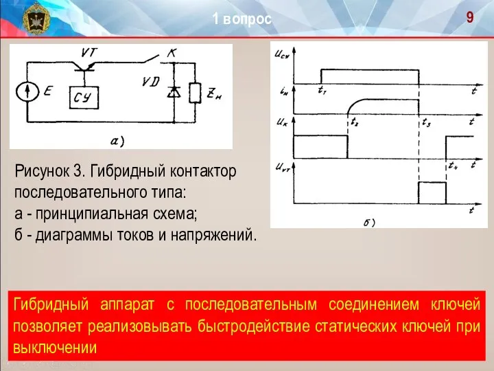 Рисунок 3. Гибридный контактор последовательного типа: а - принципиальная схема; б