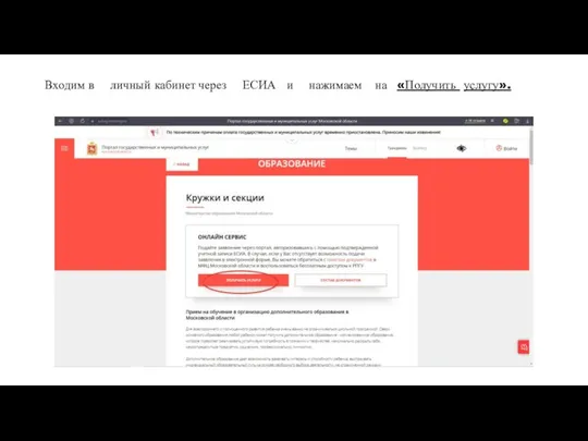 Входим в личный кабинет через ЕСИА и нажимаем на «Получить услугу».