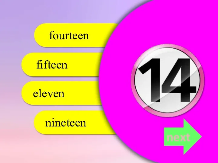 fourteen fifteen eleven nineteen next