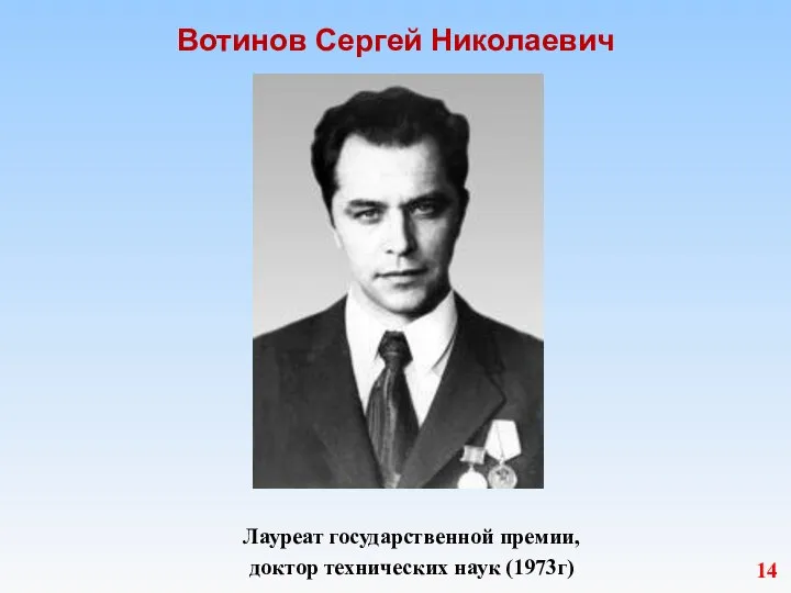 Вотинов Сергей Николаевич 14 Лауреат государственной премии, доктор технических наук (1973г)