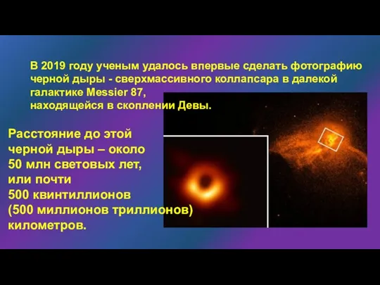 В 2019 году ученым удалось впервые сделать фотографию черной дыры -
