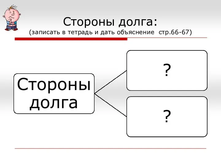 Стороны долга: (записать в тетрадь и дать объяснение стр.66-67)