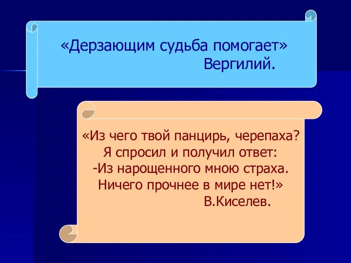 «Дерзающим судьба помогает» Вергилий. «Из чего твой панцирь, черепаха? Я спросил