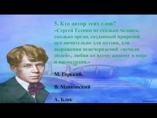 5. Кто автор этих слов? «Сергей Есенин не столько человек, сколько