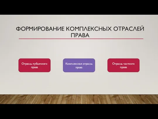 ФОРМИРОВАНИЕ КОМПЛЕКСНЫХ ОТРАСЛЕЙ ПРАВА Отрасль частного права Отрасль публичного права Комплексная отрасль права