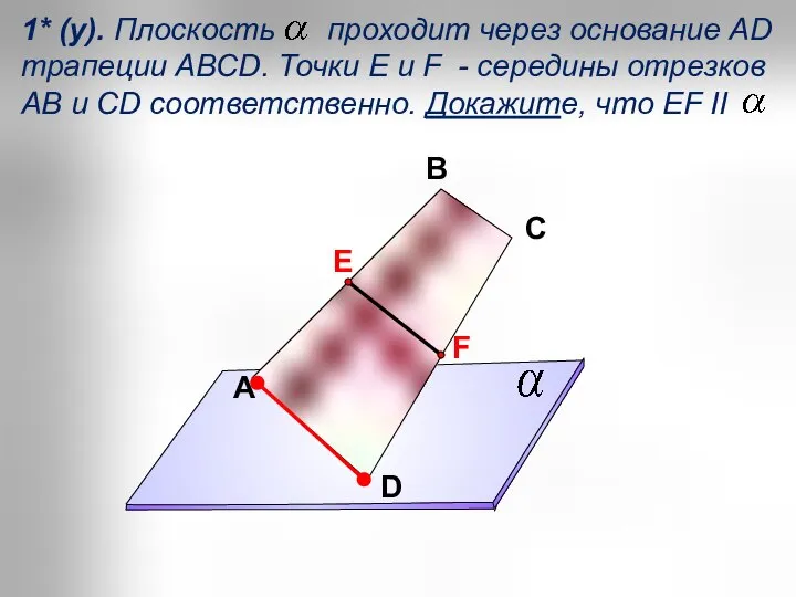 1* (у). Плоскость проходит через основание АD трапеции АВСD. Точки Е